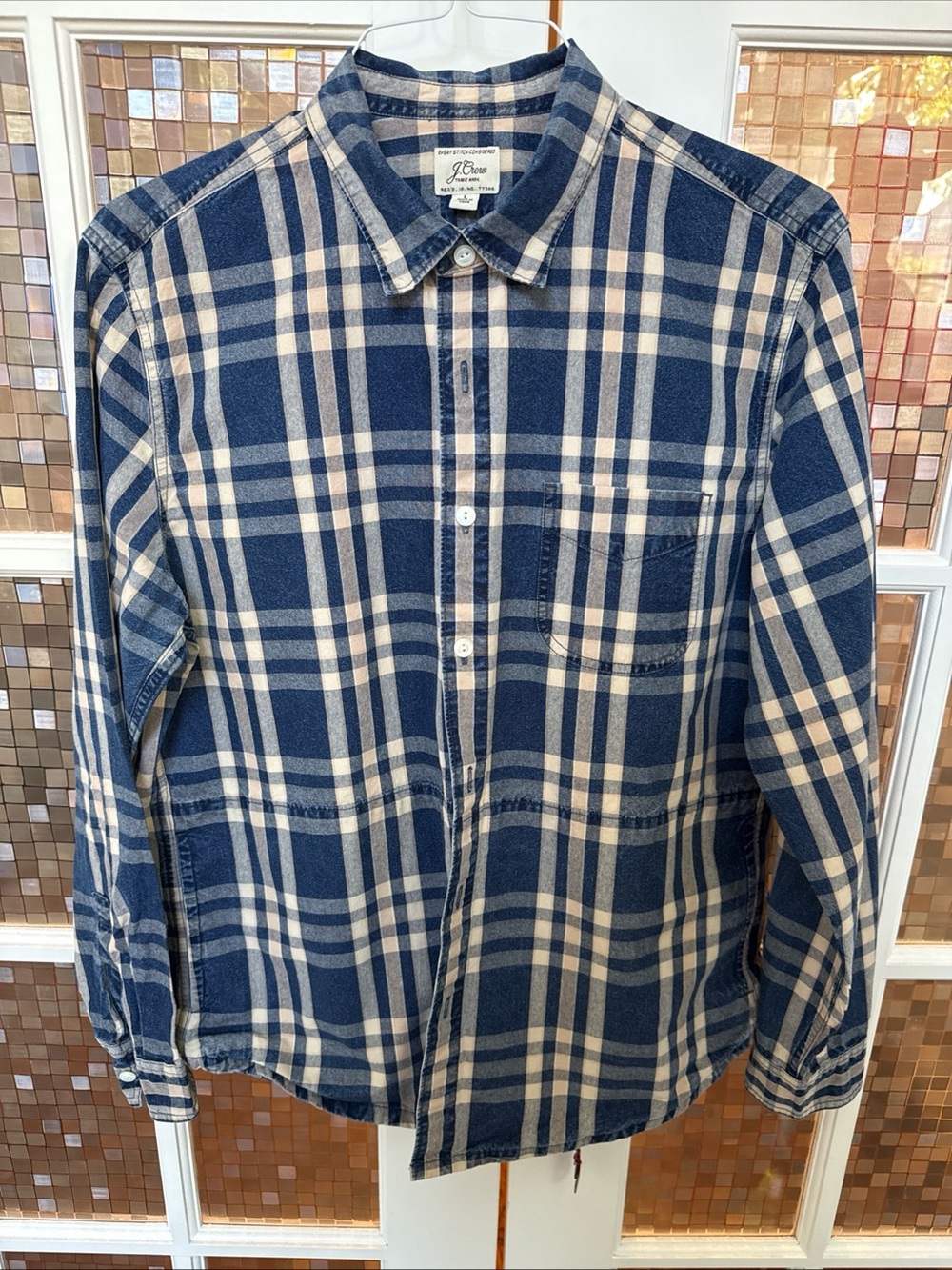 J. Crew Navy and Cream Plaid Button-Down Shirt